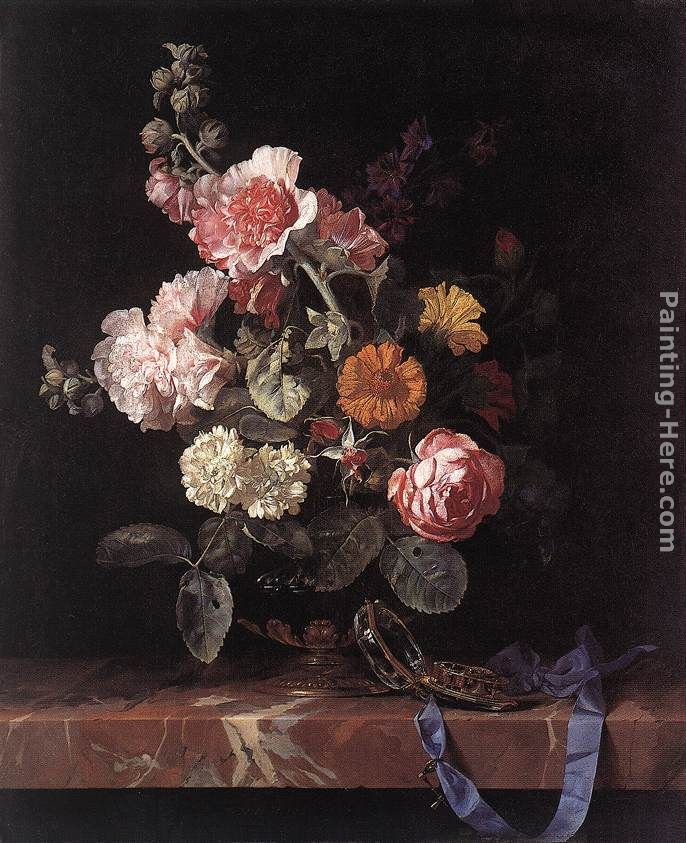 Vase of Flowers with Watch painting - Willem van Aelst Vase of Flowers with Watch art painting